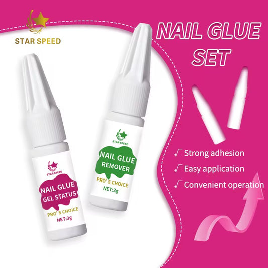 Press-On Nails Set with Nail Glue + Remover(Bundle)